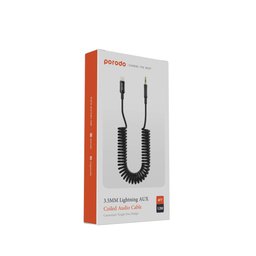 كابل صوت بورودو حلزوني مرن من واجهة أليكس إلى منفذ لايتنينج بطول 1.2 متر Porodo 3.5mm Lightning AUX Coiled Audio Cable 1.2m
