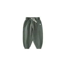 بنطلون شالوار موسلين للأطفال 1-6 سنوات - كاكي بخطوط رفيعة Muslin Harem Pants for Kids 1-6 Years - Khaki Fine Striped
