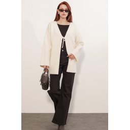 كارديجان نسائي تريكو أوفرسايز 15972 - كريم Women's Oversize Knit Cardigan 15972 - Cream