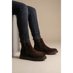 Muggo CHELSEY حذاء بوت رجالي شتوي جلد طبيعي بسحاب مزدوج - بني - شمواه Muggo CHELSEY Men's Genuine Leather Double Zipper Winter Boots - Brown - Suede