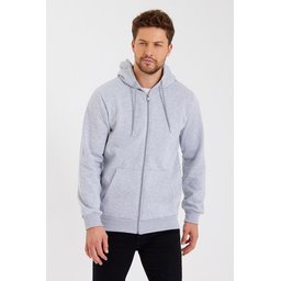 METALIC سترة رجالية بغطاء رأس وسحاب، رمادي، بجيوب كانجارو وبطانة قطنية METALIC Men's Gray Hooded Zipper Cardigan with Kangaroo Pockets and Cotton Lining