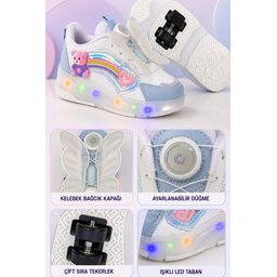 Muggo COLOURFUL حذاء رياضي أطفال بعجلات وإضاءة LED - أزرق بيبي Muggo COLOURFUL Kids' Light-Up Roller Sneaker - Baby Blue