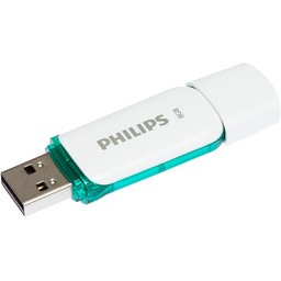 فلاش ميموري فيليبس سنو Snow بسعة 8GB وواجهة USB 2.0 باللون الأبيض والأخضر مع غطاء حماية ومؤشر LED Philips Snow USB Flash Drive 8GB USB 2.0 – Spring Green