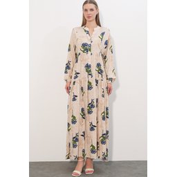 فستان نسائي طويل محتشم بنقشة 2585 - C.Mavi Women's Patterned Long Modest Dress 2585 - C.Mavi