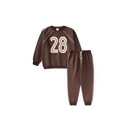 طقم سويت شيرت شتوي للأطفال بطبعة وتفاصيل كاريوكا، 2-10 سنوات، بني Kids' Printed Sweatshirt Set with Karyoka Detail, 2-10 Years, Brown