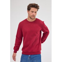 سويتشيرت رجالي أساسي بقصة عادية وياقة دائرية من القطن المخلوط - عنابي Men's Burgundy Standard Fit Cotton Blend Basic Crew Neck Sweatshirt