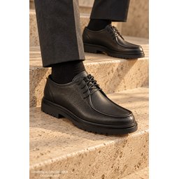 حذاء MUGGO WALTON رجالي كاجوال كلاسيكي برباط جلد طبيعي ونعل سميك - أسود Muggo WALTON Men's Genuine Leather Lace-Up Casual Classic Shoes with Chunky Sole - Black