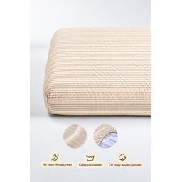 ملاية سرير موسلين مطاطية مقاومة للماء 60x120x15 سم - أخضر بخطوط رفيعة Muslin Fitted Waterproof Sheet 60x120x15 cm - Green Thin Striped