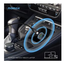 شاحن سيارة ثنائي المنفذ بقدرة 67 واط مع مساحة كابل (رمادي) Momax MoVe 67W dual-port car charger with CtoC Cable Space (Grey)