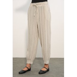 بنطلون نسائي مخطط من الكتان والفسكوز 30102 - أسود Women's Striped Linen Blend Trousers 30102 - Black