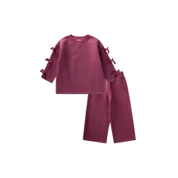 طقم سويت شيرت شتوي مبطن للأطفال 2-8 سنوات - فوشيا Kids' Brushed Fleece Sweatshirt Set 2-8 Years - Fuchsia