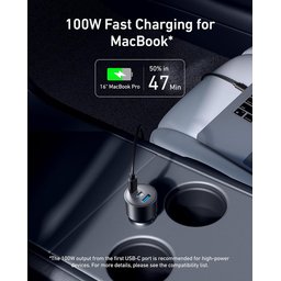 انكر - شاحن سيارة Nano يحتوي 3 منافذ 2C1A بقوة شحن 167.5 واط مع كيبل C to C بطول 1 متر - رمادي Anker Car Charger 3-Ports 167.5W with 3.3ft USB-C Cable Gray