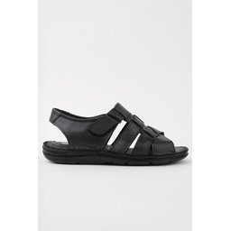 صندل Muggo Charles رجالي جلدي طبي مريح أسود Muggo Charles Men's Genuine Leather Orthopedic Comfortable Soft Sole Sandals - Black