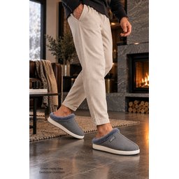شبشب منزلي رجالي Muggo LAFONT شتوي مبطن بالفرو مريح - رمادي Muggo LAFONT Men's Winter Home Slippers - Fur Lined, Comfortable Sole - Grey