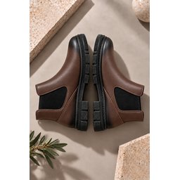 حذاء تشيلسي رجالي Muggo HARD شتوي جلد طبيعي بنعل سميك - بني Muggo HARD Men's Genuine Leather Thick Sole Winter Chelsea Boots - Brown