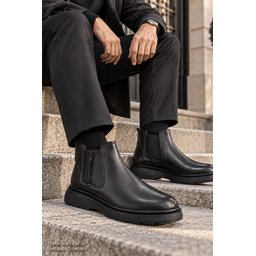 حذاء تشيلسي رجالي MUGGO LENOX جلد طبيعي بسحاب ونعل سميك - أسود MUGGO LENOX Men's Genuine Leather Chelsea Boots with Zipper & Chunky Sole - Black