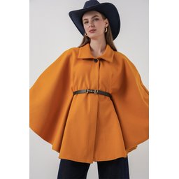 بونشو نسائي بحزام 9170 - خردلي Women's Belted Cachet Poncho 9170 - Mustard