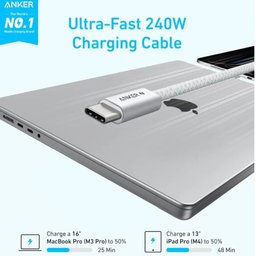 أنكر زولو كابل شحن سريع يو إس بي سي إلى يو إس بي سي بقدرة 240 واط بطول 1 متر Anker Zolo USB-C to USB-C 240W Fast Charging Cable 1m