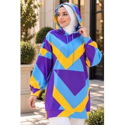 فستان سويت شيرت اوفر سايز 4125 - أزرق فاتح 4125 Oversize Sweatshirt Dress - Light Blue