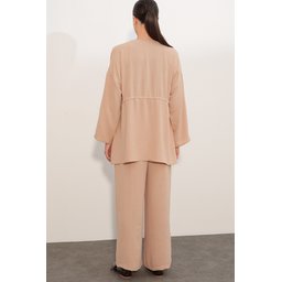 طقم نسائي قطعتين كيمونو وبنطلون Ayrobin - بيج - 30101 Women's Ayrobin Kimono & Pants Two-Piece Set - Beige - 30101
