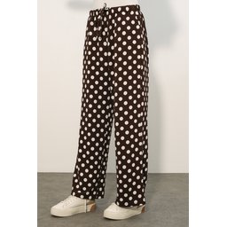 بنطلون نسائي واسع الساق منقط 30116 - بني Women's Wide Leg Polka Dot Trousers 30116 - Brown