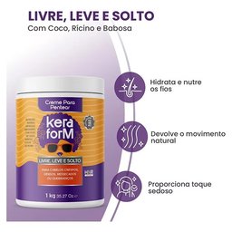 كريم تصفيف وتحديد الشعر خفيف وانسيابي كيرافورم Keraform Livre, Leve e Solto Leave-In Styling Cream