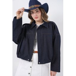 جاكيت بومبر نسائي جينز 0737 - كحلي Women's Denim Bomber Jacket 0737 - Navy Blue