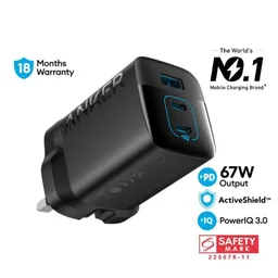 انكر - شاحن جداري 336 يحتوي 3 منافذ وبقوة شحن 67 واط - اسود Anker 336 Charger 67W Black