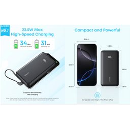 بور بانك أنكر زولو (20K، بقوة 22.5 واط، مع كيبل USB-C مدمج) Anker Zolo Power Bank (20K, 22.5W, Built-In USB-C Cable)