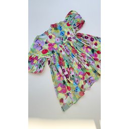 فستان فيسكون أخضر بأكمام بالون للبنات 2-10 سنوات Girls' Balloon Sleeve Viscose Dress 2-10 Years - Green