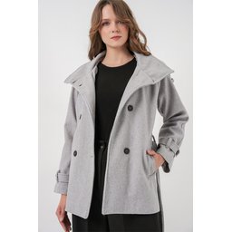 معطف نسائي كاشيه بحزام 9162 - رمادي غامق Women's Belted Cachet Coat 9162 - Dark Grey