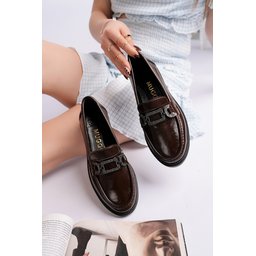 حذاء لوفر نسائي MUGGO ARVEN يومي بتفاصيل حجرية وإبزيم معدني - بني MUGGO ARVEN Women's Daily Loafer Shoes with Stone Details & Metal Buckle - Brown