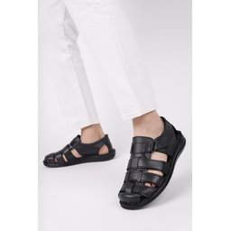 صندل Muggo Edinburg رجالي جلدي مريح طبي يومي - أسود Muggo Edinburg Men's Genuine Leather Orthopedic Daily Comfort Sandals - Black