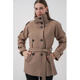 معطف نسائي كاشيه بحزام 9162 - لون حجري Women's Belted Cachet Coat 9162 - Stone