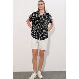 3711 قميص نسائي منقط بنصف كم - أسود 3711 Women's Polka Dot Half Sleeve Shirt - A.Siyah
