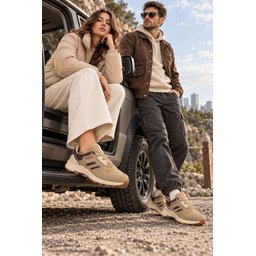 حذاء MUGGO TORVEX شتوي للجنسين برباط ونعل سميك للمشي والتنزه - بيج Muggo TORVEX Thick-Soled Lace-Up Unisex Winter Outdoor Trekking Boots - Beige