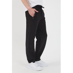 بنطلون رياضي رجالي أسود بقصة مريحة مع جيوب بسحاب وتطريز Men's Black Regular Fit Sweatpants with Zipper Pockets and Embroidery Detail