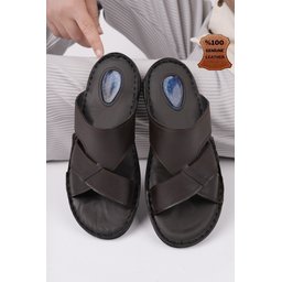 شبشب Muggo رجالي جلدي طبي مريح - بني Muggo Men's Genuine Leather Orthopedic Comfort Slippers - Brown