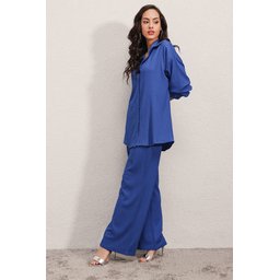 طقم نسائي محبوك قطعتين مقاس كبير - أزرق ملكي 5858 5858 Knitted Oversize Two-Piece Set - Royal Blue