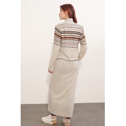 جاكيت صوف طويل 15690 - حجر 15690 Long Knit Cardigan - Stone