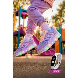 حذاء رياضي MUGGO SKATE للأطفال بعجلات وإضاءة - ليلكي MUGGO SKATE Kids' Light-Up Roller Sneaker Shoes - Lilac
