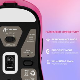 ماوس ألعاب أتاك شارك X3 فائق الخفة، لاسلكي ثلاثي الاتصال وقابل للشحن ATTACK SHARK X3 Ultra-Lightweight Tri-Mode Wireless Gaming Mouse