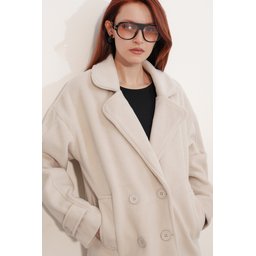 9143 معطف كاشيه نسائي بياقة متقاطعة - لون إكرو 9143 Women's Crossover Collar Cachet Coat - Ecru