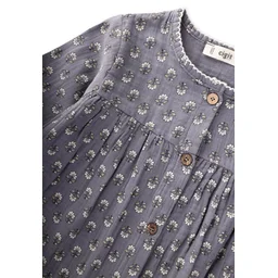 فستان أطفال من الموسلين بنقشة - رمادي دخاني (2-8 سنوات) Patterned Muslin Dress for Kids - Smoky Gray (2-8 Years)