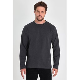 سويت شيرت رجالي أنثراسيت بياقة دائرية مزدوجة بقصة مريحة Men's Anthracite Double Crew Neck Standard Relaxed Fit Sweatshirt