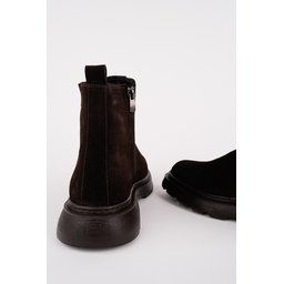 Muggo CHELSEY حذاء بوت رجالي شتوي جلد طبيعي بسحاب مزدوج - بني - شمواه Muggo CHELSEY Men's Genuine Leather Double Zipper Winter Boots - Brown - Suede