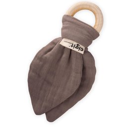 عضاضة أسنان TOPRAK قماش الموسلين والخشب الطبيعي TOPRAK Muslin Fabric and Natural Wood Teether