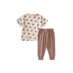 طقم بيجامة أطفال بنقوش - إيكرو (1-7 سنوات) Kids' Patterned Pajama Set - Ecru (1-7 Years)