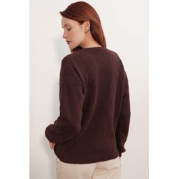 كنزة نسائية بنمط واسع (Oversize) بنقشة - 15970 - بني Women's Patterned Oversize Sweater 15970 - Brown