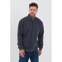 جاكيت رجالي ANTRASİT بسحاب وياقة قائمة وجيوب جانبية مبطن بالقطن Men's ANTRASİT Zippered Cardigan with Stand Collar and Side Pockets, Cotton Lined